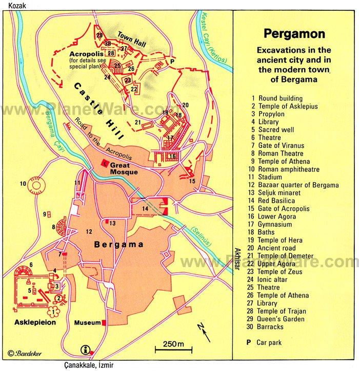 Pergamon-Karte - Touristenattraktionen
