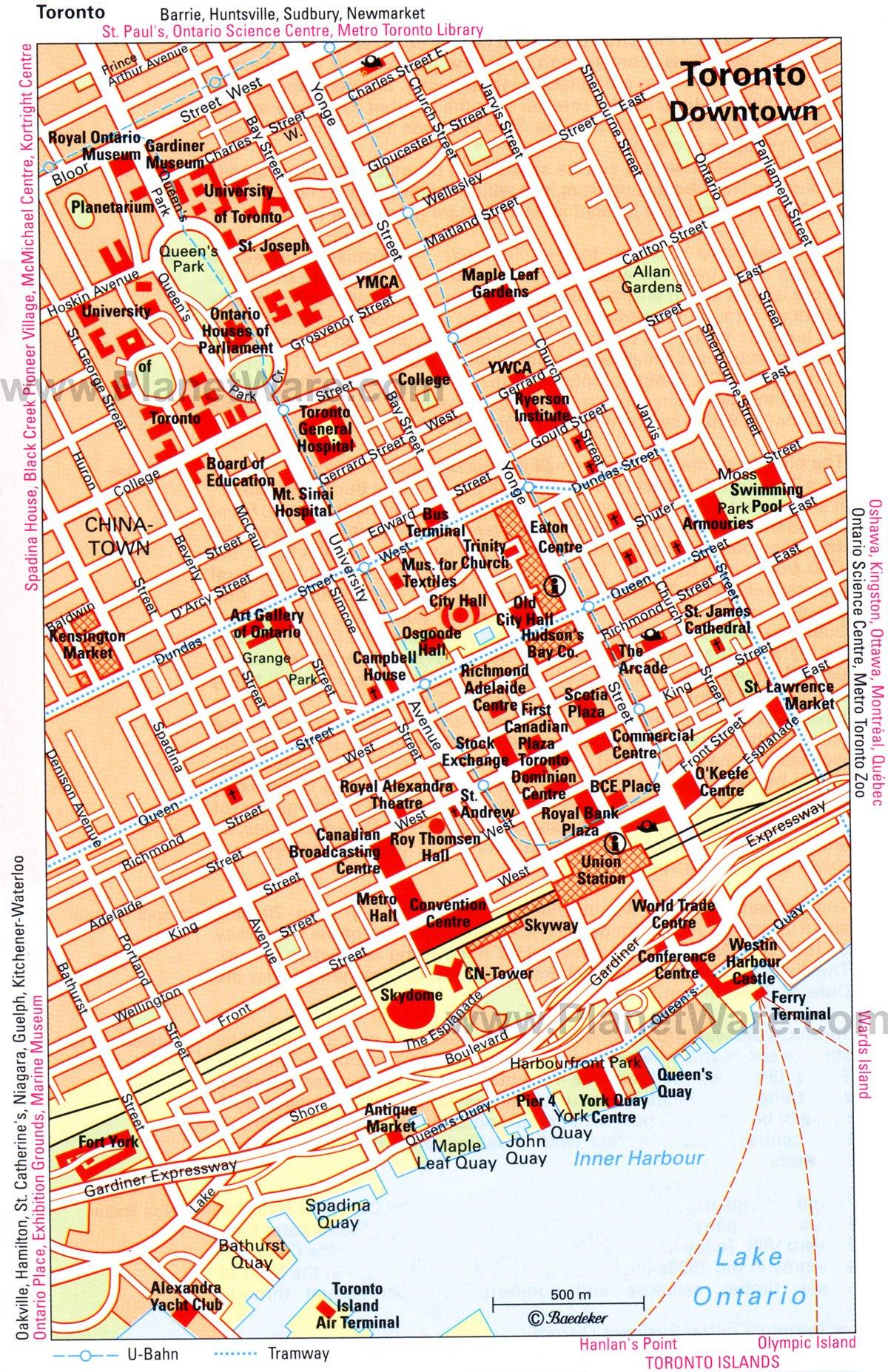 Mapa del Centro de Toronto - Atracciones Turísticas