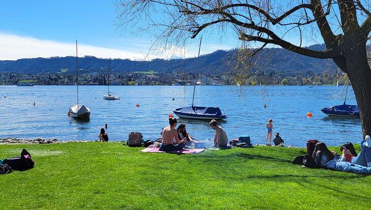 Orilla del lago cerca del Parque Zürichhorn