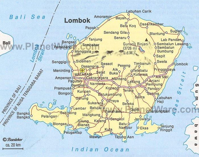Mapa de Lombok - Atracciones Turísticas