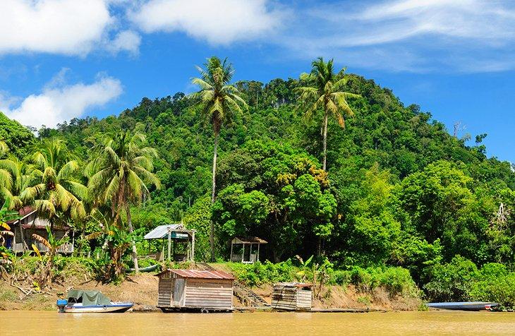 Aldea Dayak en el río Kayan