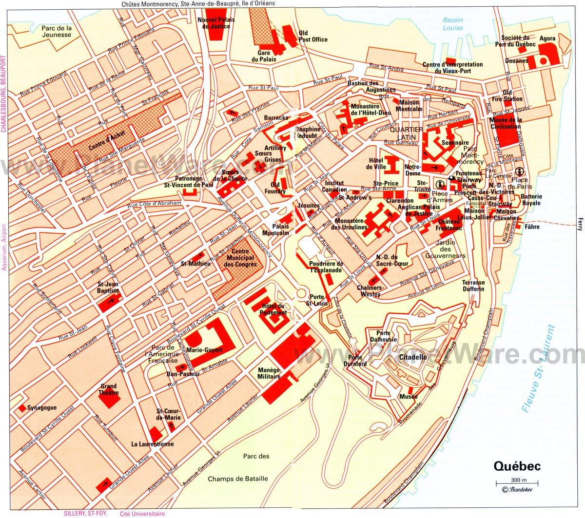 Carte de la ville de Québec - Attractions touristiques