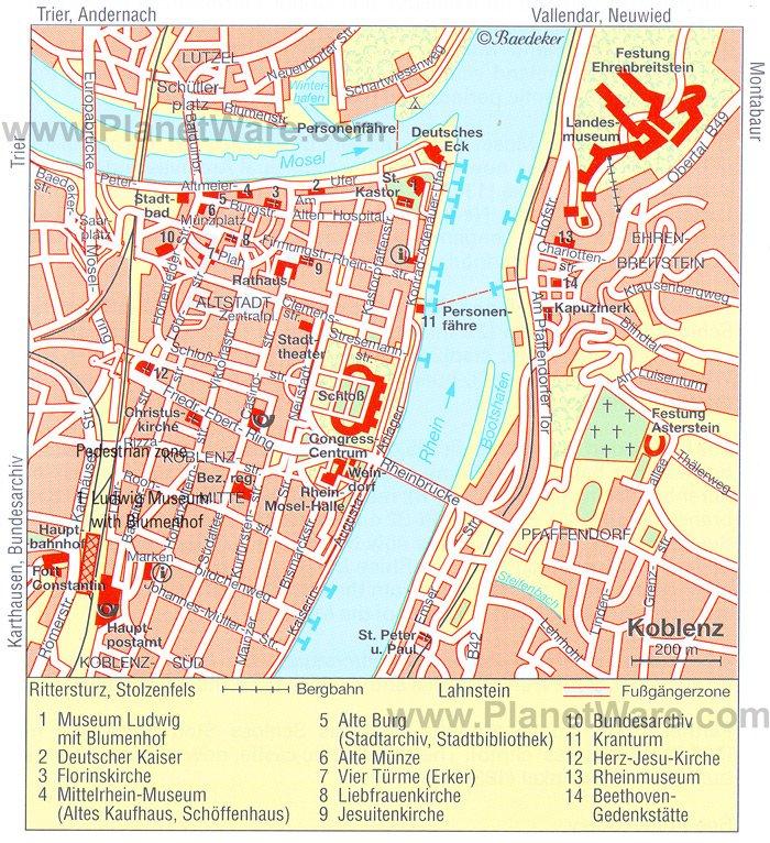 Koblenz Karte - Touristische Attraktionen