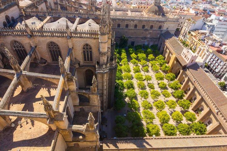 Vista aérea de la Catedral de Sevilla y el Patio de los Naranjos