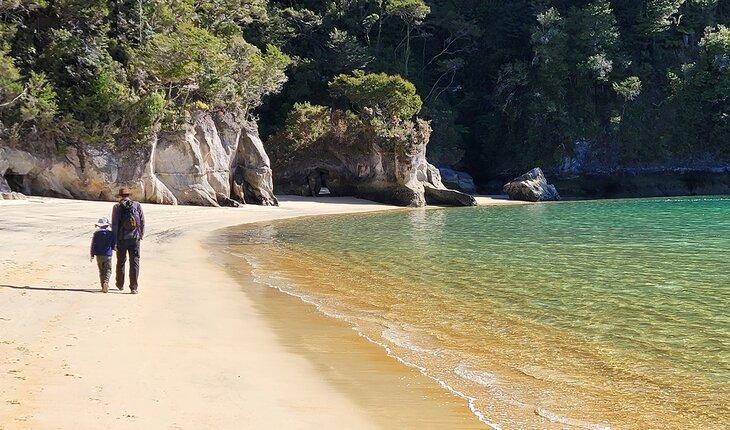 Tageswanderer am Strand im Abel-Tasman-Nationalpark