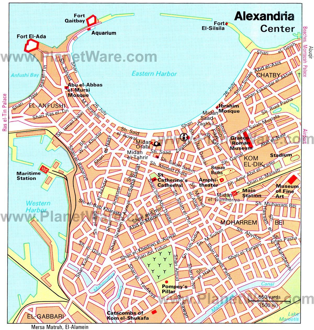 Mapa del Centro de Alejandría - Atracciones Turísticas