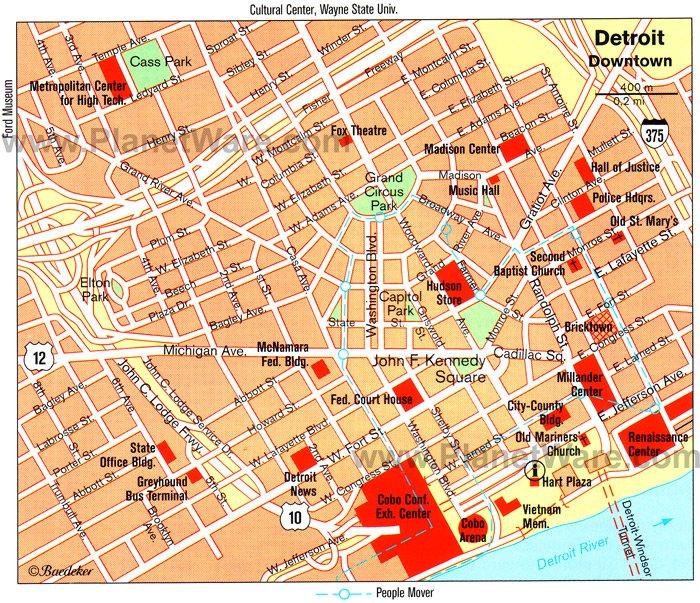 Mapa de Detroit - Atracciones Turísticas