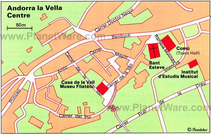 Carte du Centre d'Andorre-la-Vieille - Attractions