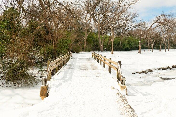 Puente cubierto de nieve en Dallas