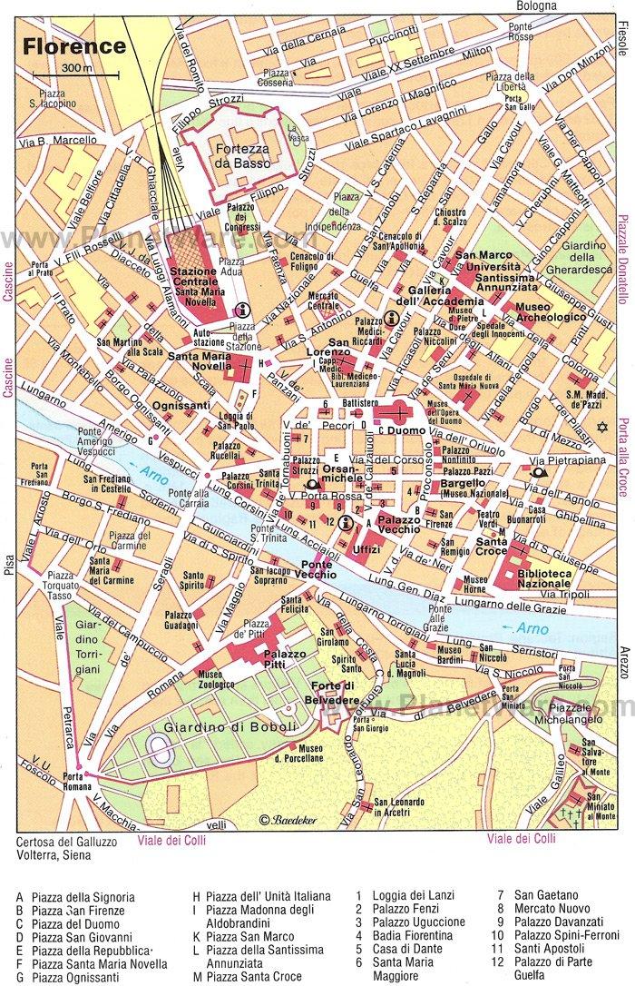 Mapa de Florencia - Atracciones Turísticas