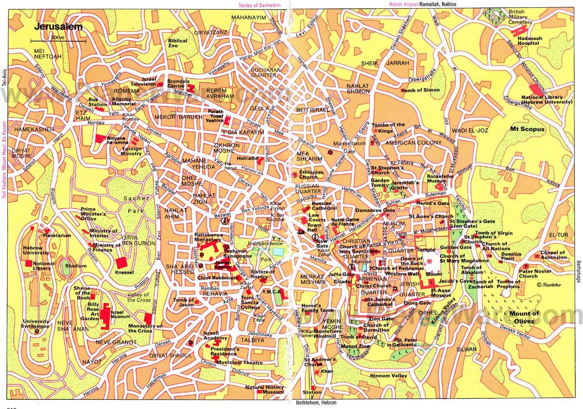 Mapa de Jerusalén - Atracciones turísticas