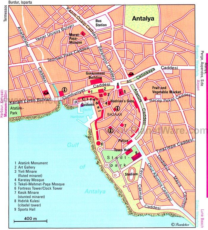 Mapa de Antalya - Atracciones Turísticas