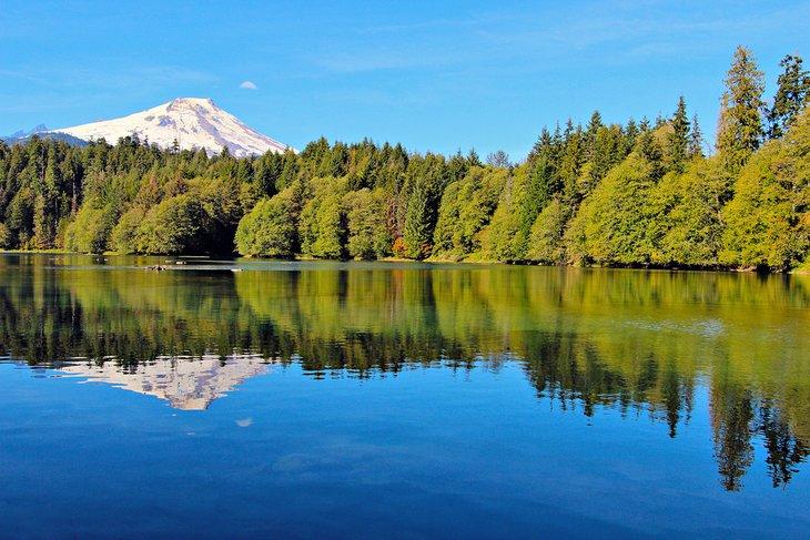 El Monte Baker reflejado en el Lago Baker en el Bosque Nacional Mt. Baker-Snoqualmie