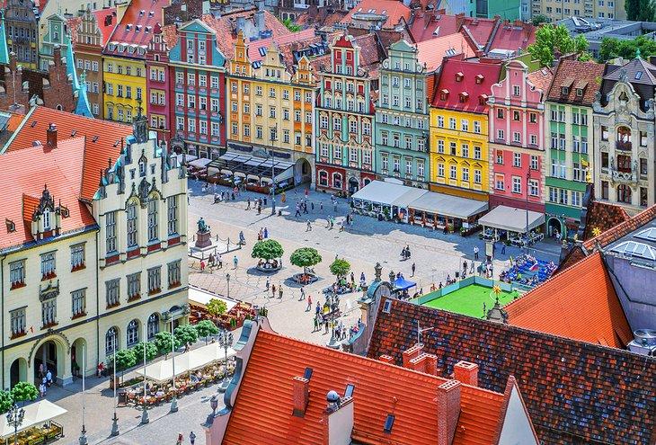 Vista aérea de la Plaza del Mercado Principal en Wroclaw