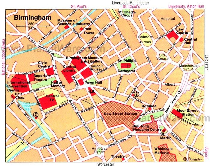 Birmingham Karte - Touristenattraktionen