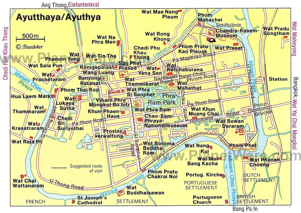 Ayutthaya Karte - Touristenattraktionen