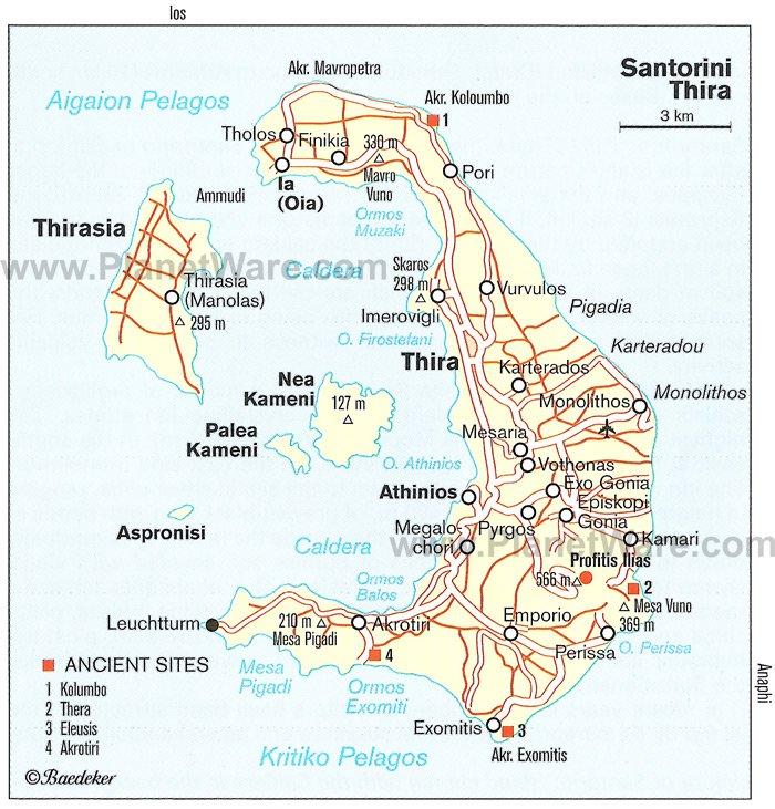 Mapa de Santorin - Atracciones Turísticas