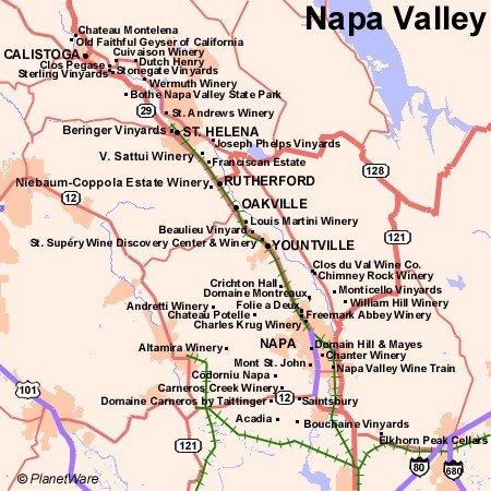 Mapa de Napa Valley - Atracciones Turísticas