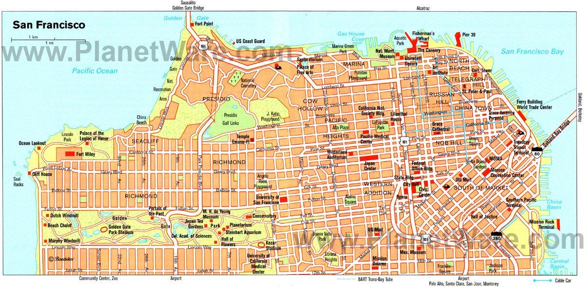 Mapa de San Francisco - Atracciones Turísticas