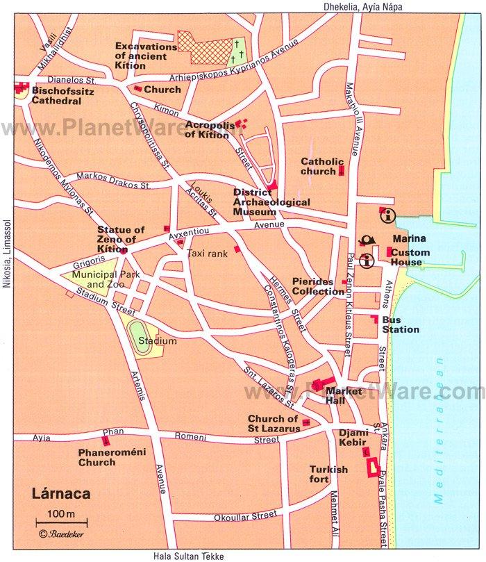 Mapa de Larnaca - Atracciones Turísticas