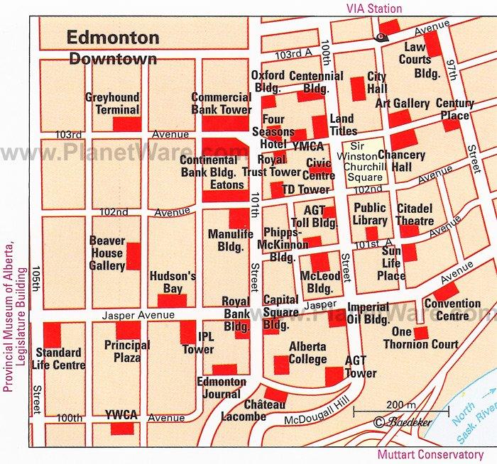 Mapa de Edmonton (Centro) - Atracciones Turísticas