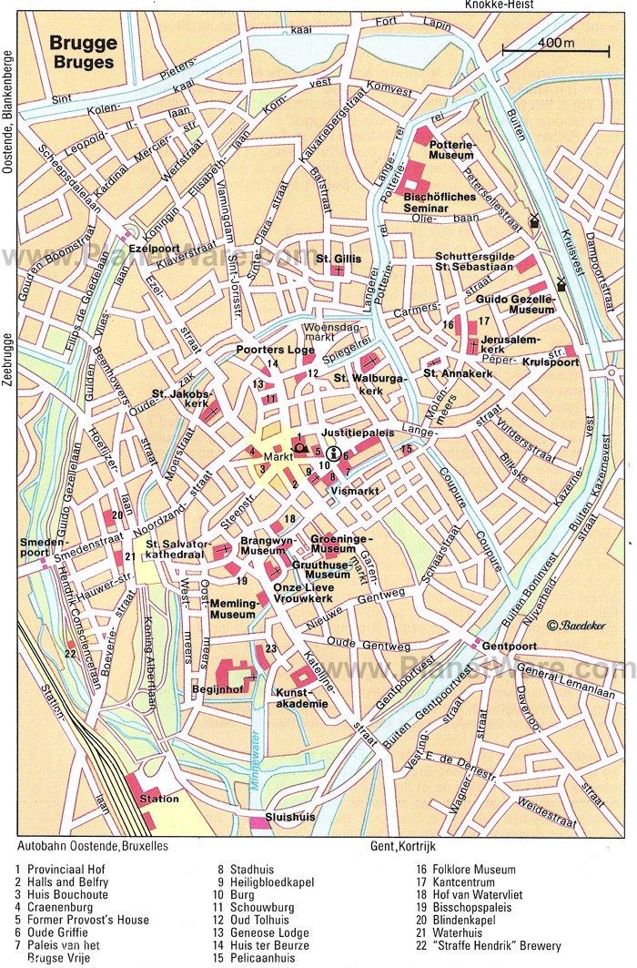 Mapa de Brujas - Atracciones Turísticas