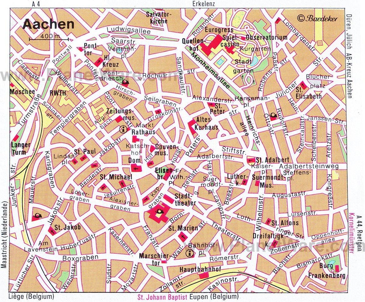Carte d'Aix-la-Chapelle - Attractions Touristiques