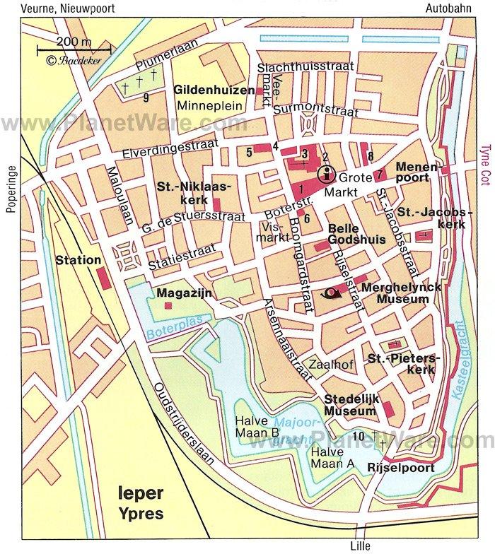 Ypern Karte - Touristenattraktionen