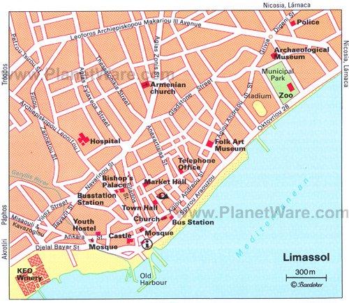 Karte von Limassol - Touristenattraktionen