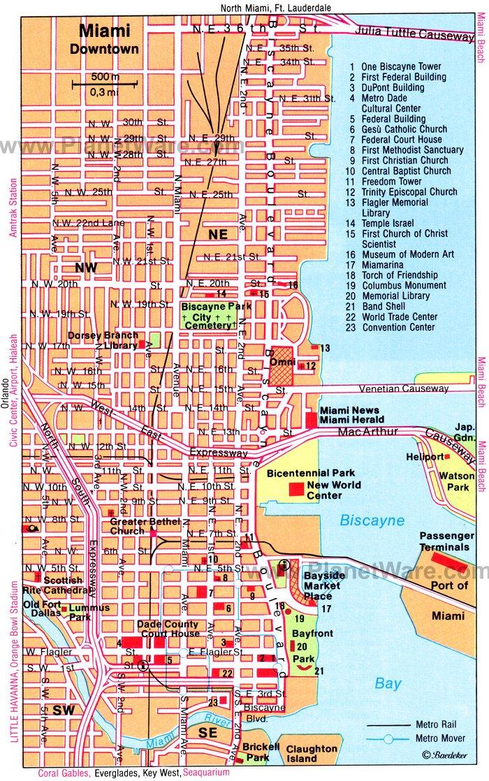Mapa de Miami - Atracciones turísticas