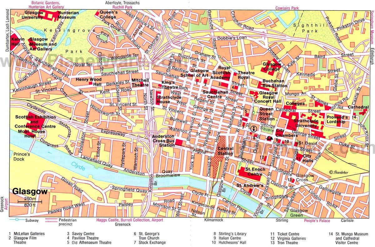 Mapa de Glasgow - Atracciones Turísticas