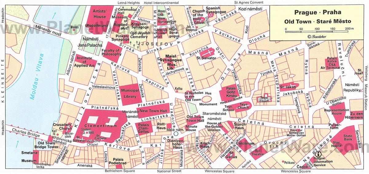 Mapa del Casco Antiguo de Praga - Atracciones turísticas