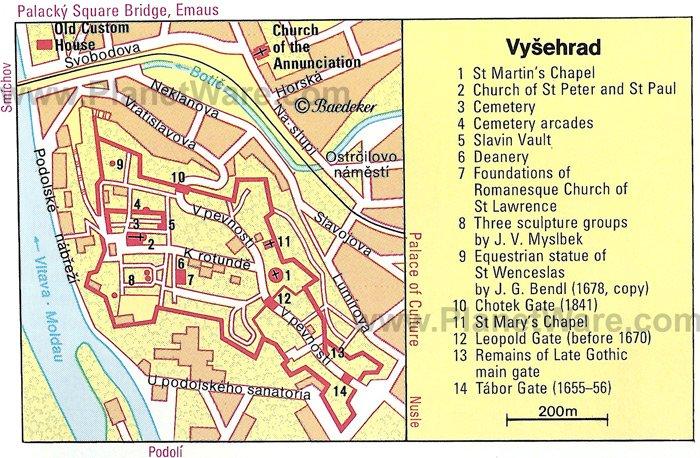 Mapa de Vysehrad - Atracciones turísticas