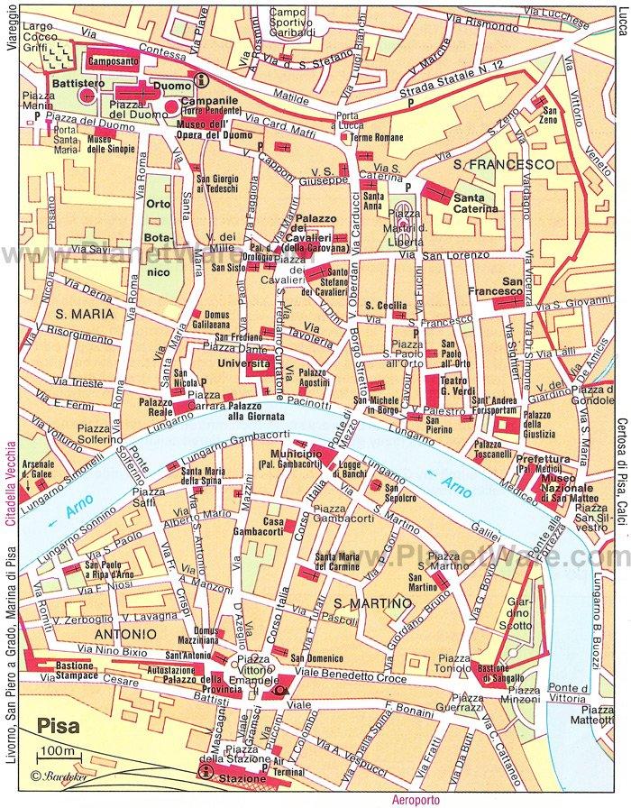 Mapa de Pisa - Atracciones Turísticas