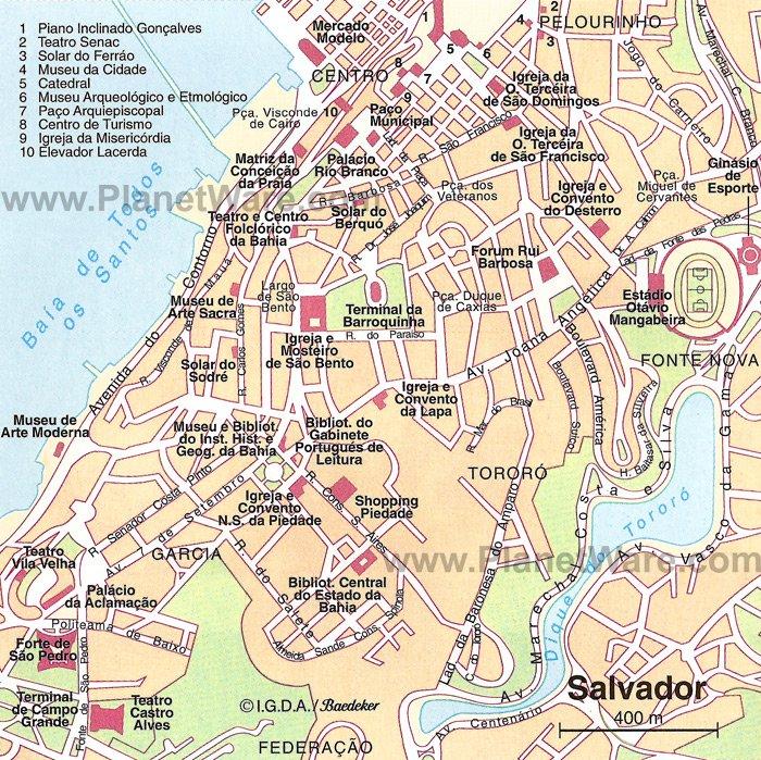 Mapa de Salvador - Atracciones Turísticas