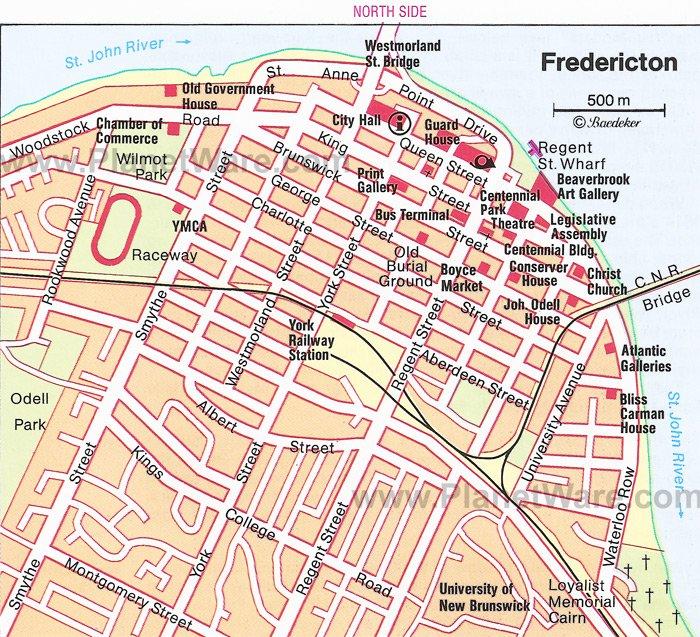 Mapa de Fredericton - Atracciones Turísticas