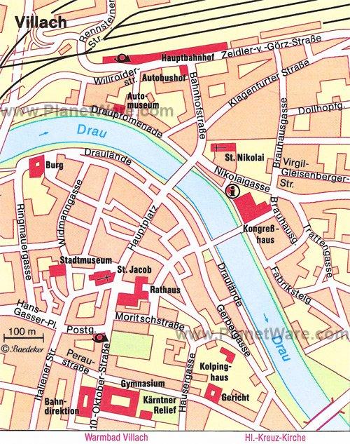 Carte de Villach - Attractions touristiques