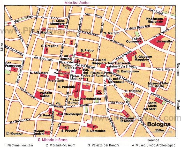 Bologna Karte - Touristenattraktionen