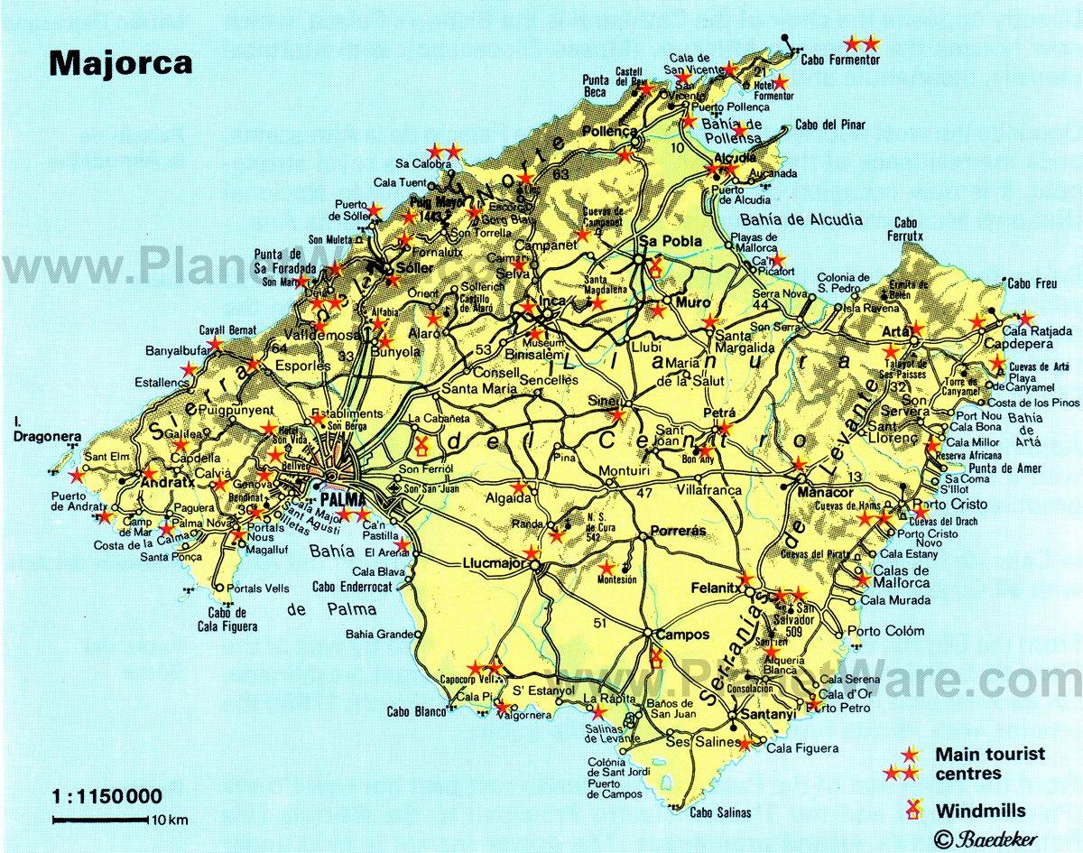 Mapa de Mayorca - Atracciones Turísticas