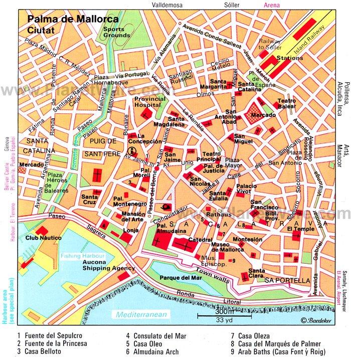 Mapa de Palma de Mallorca - Atracciones Turísticas