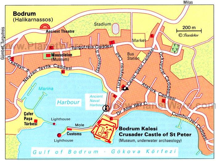 Mapa de Bodrum - Atracciones turísticas