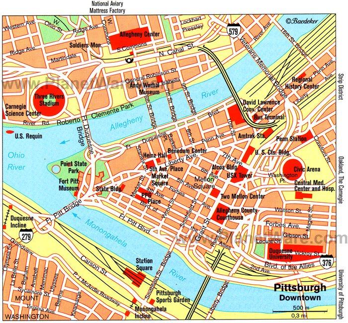 Mapa de Pittsburgh (Centro) - Atracciones turísticas