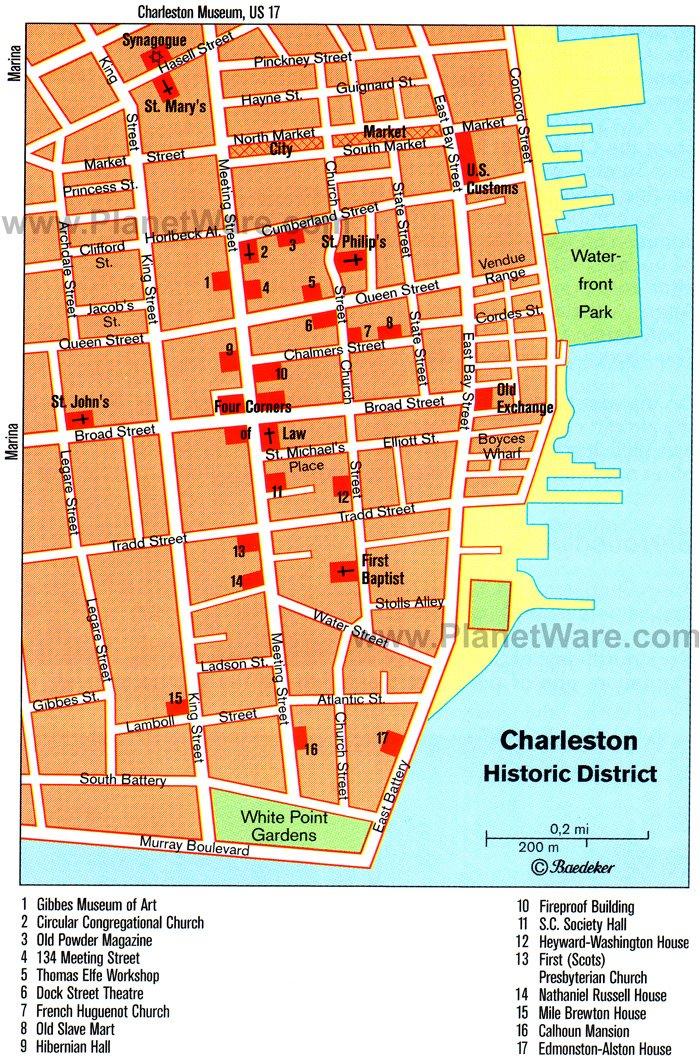 Mapa de Charleston - Atracciones (Históricas)