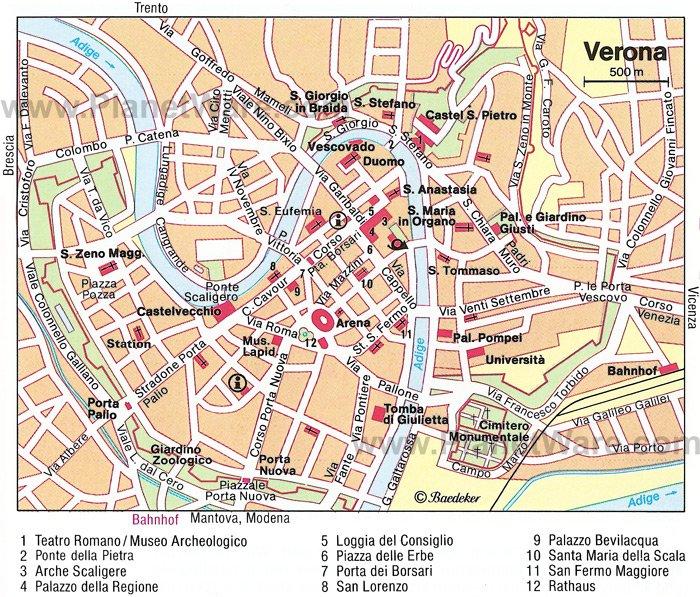 Mapa de Verona - Atracciones Turísticas