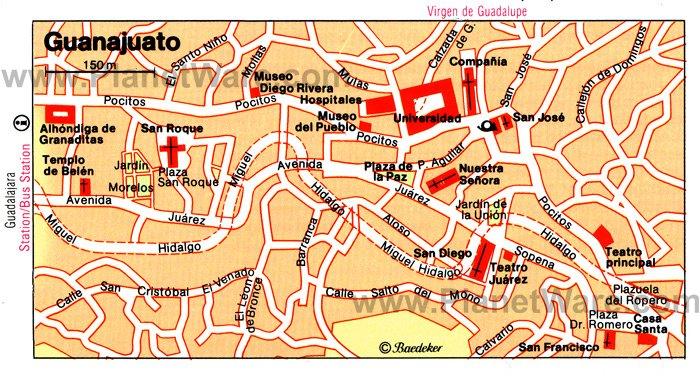 Mapa de Guanajuato - Atracciones Turísticas