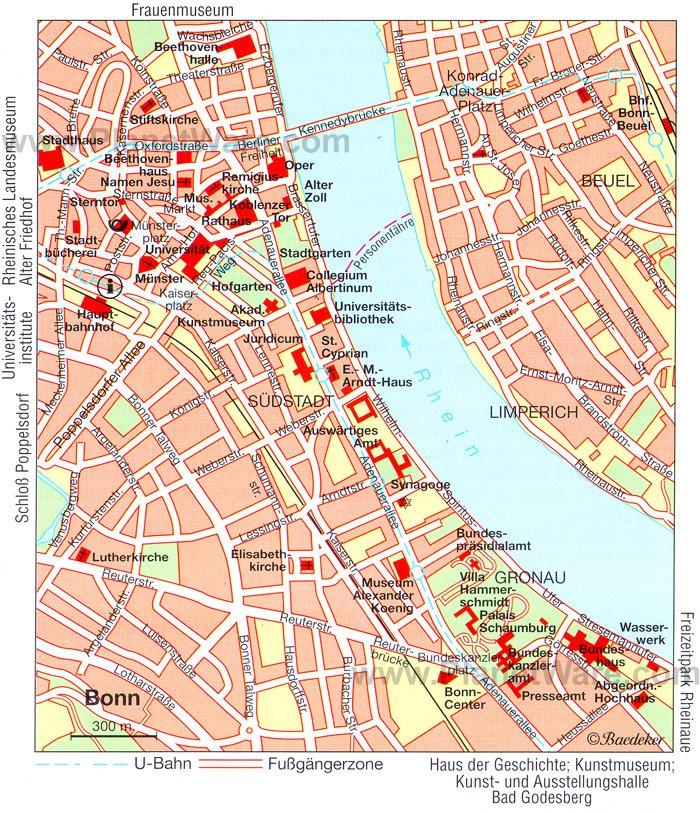 Mapa de Bonn - Atracciones Turísticas