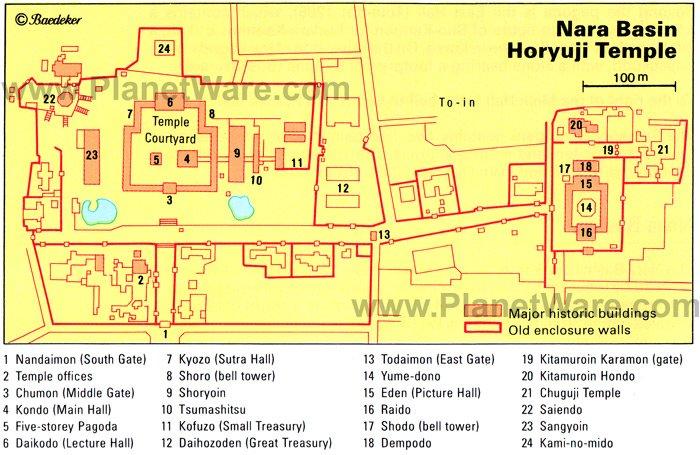 Cuenca de Nara - Templo Hōryū-ji - Mapa de planta