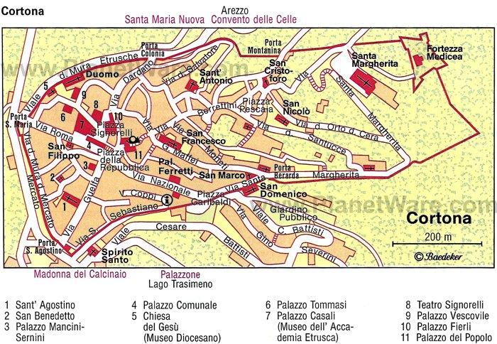 Mapa de Cortona - Atracciones Turísticas