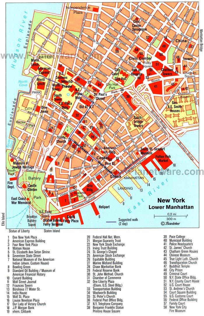 Mapa de Consejos de Lower Manhattan - Atracciones Turísticas