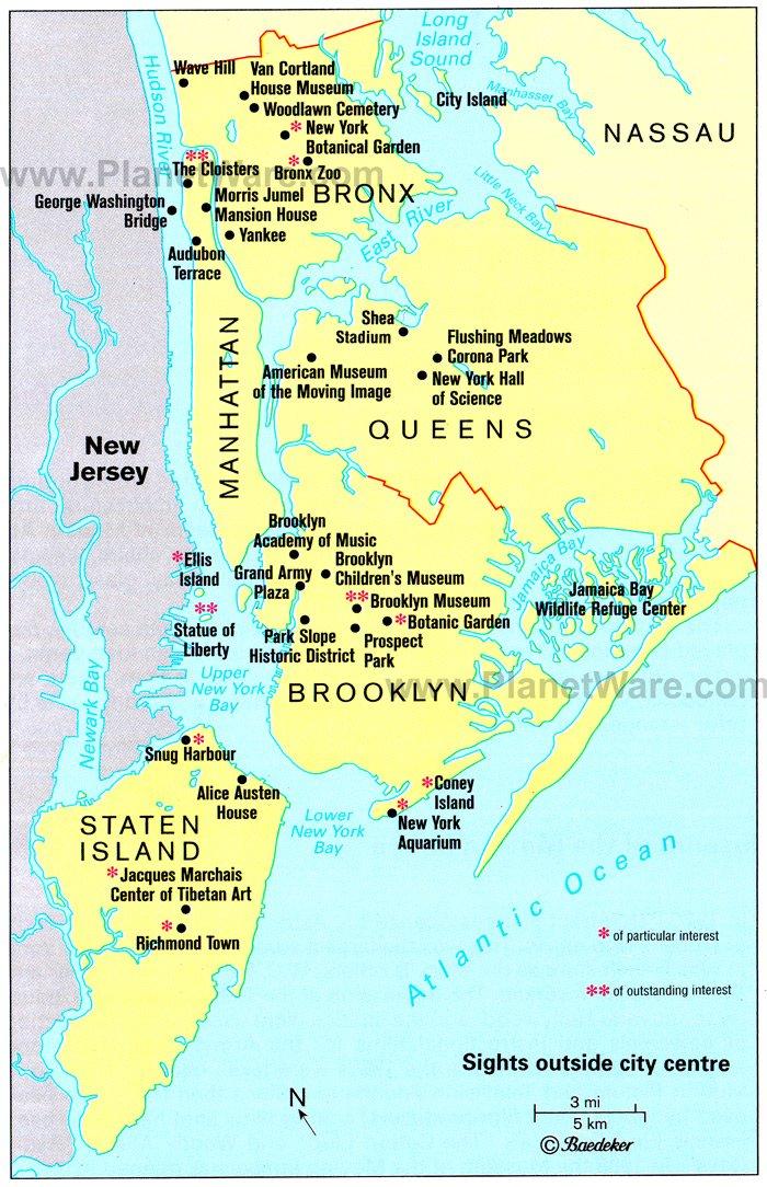 Mapa de alrededores de Nueva York - Atracciones Turísticas